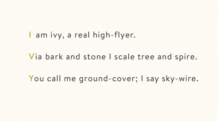 ‘Ivy poem’. Courtesy Robert Macfarlane and Jackie Morris, The Lost Words (2017), Hamish Hamilton.